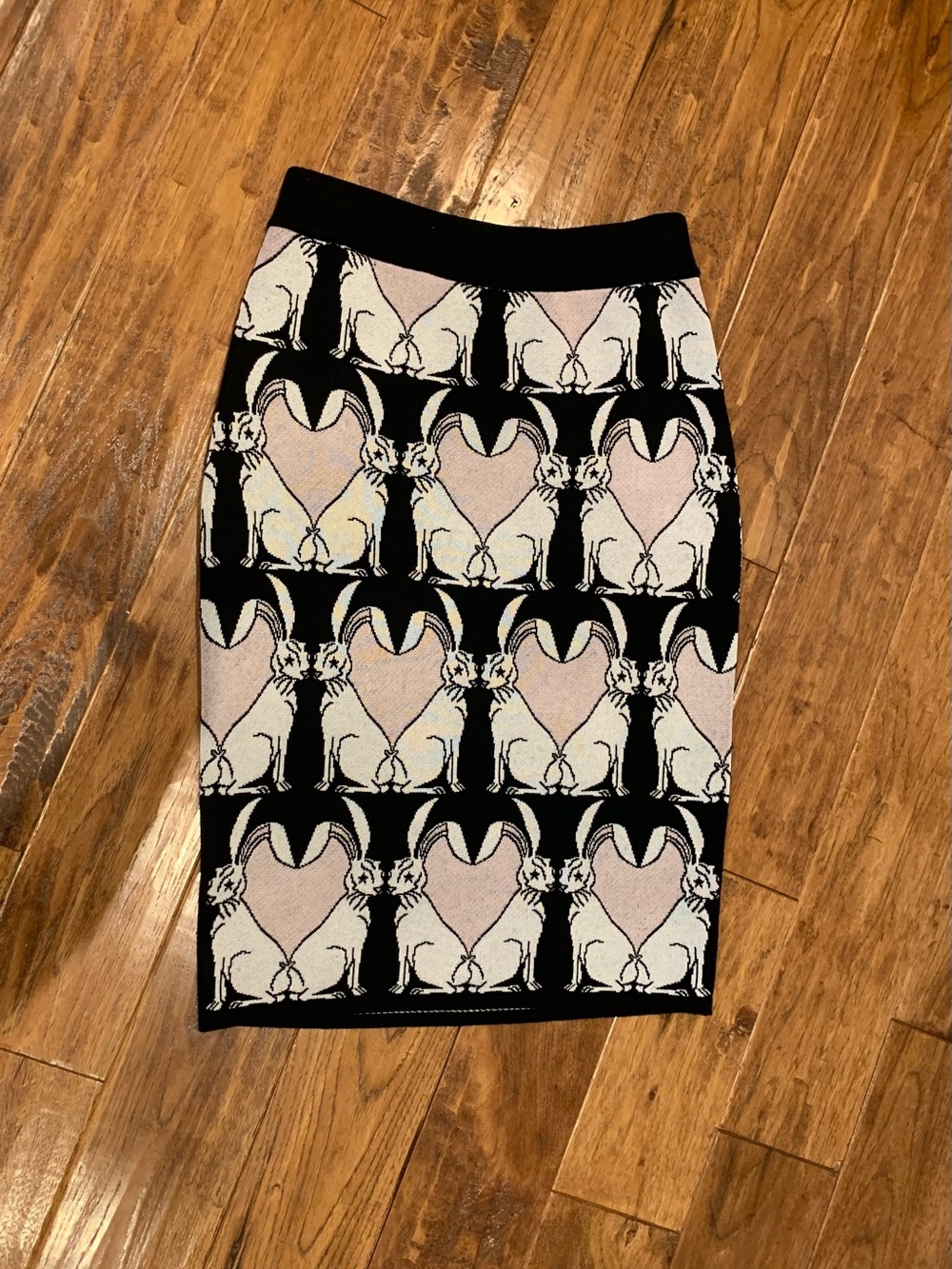 Burberry Black & Blush Heart & Cat Knit Pencil Skirt